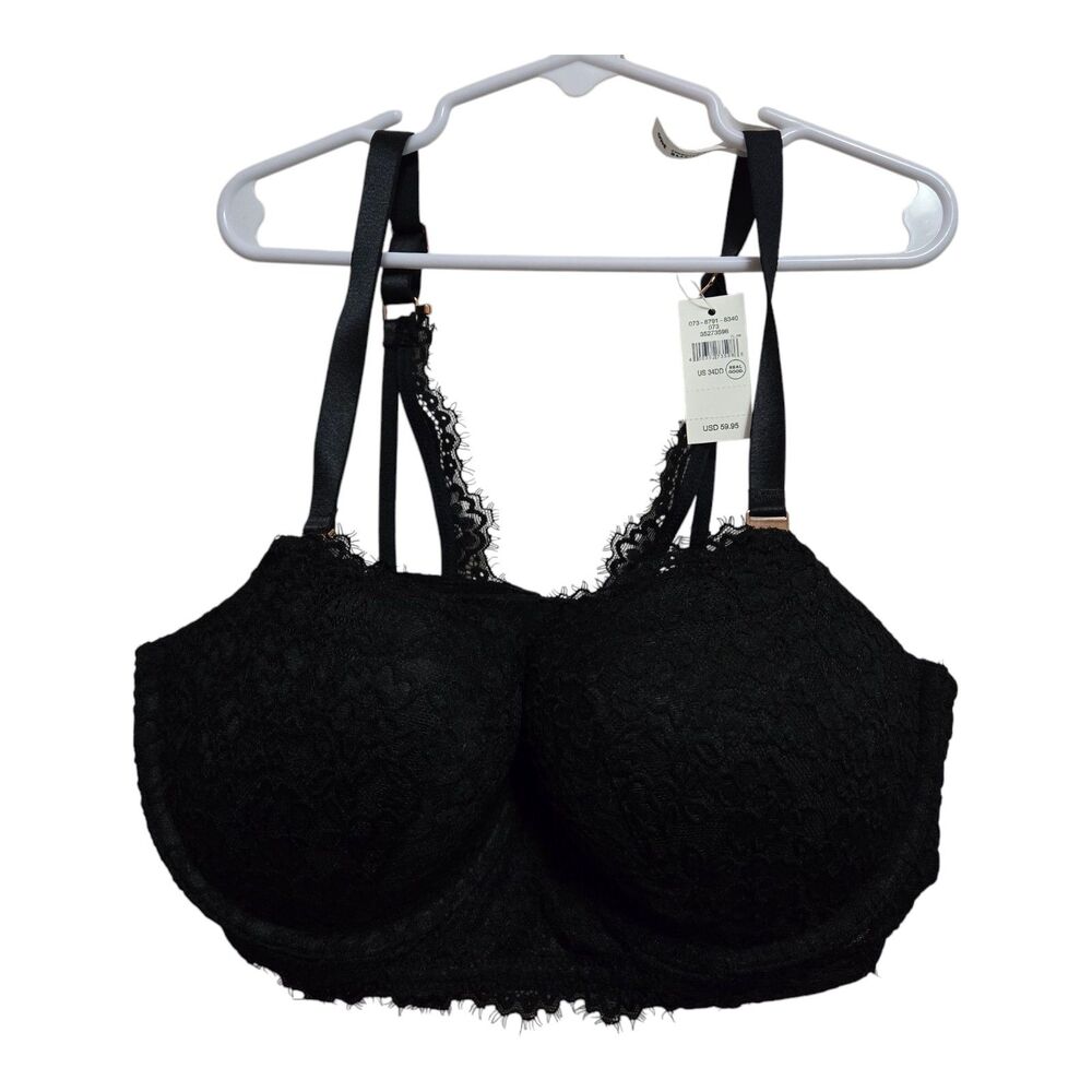 Aerie Bra Balconette Black Lace Underwire 34DD Rose Gold Metal NEW